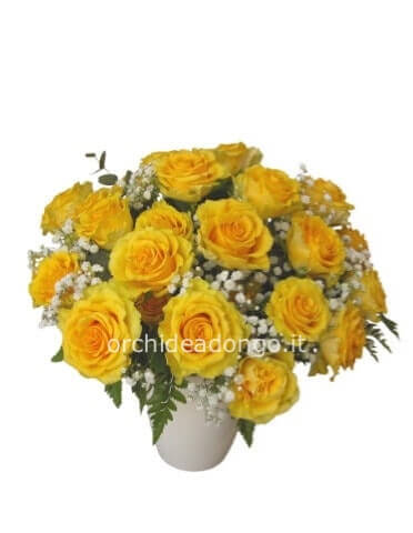 Bouquet rose gialle e gypsofila medium... o colore a scelta