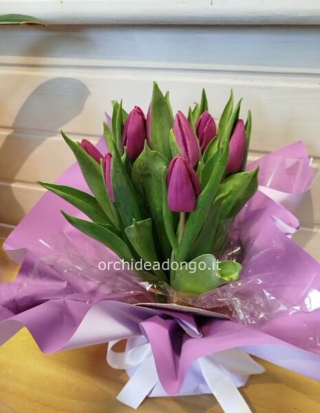 Bouquet di 10 tulipani con bulbo (vari colori) h.25/30 cm